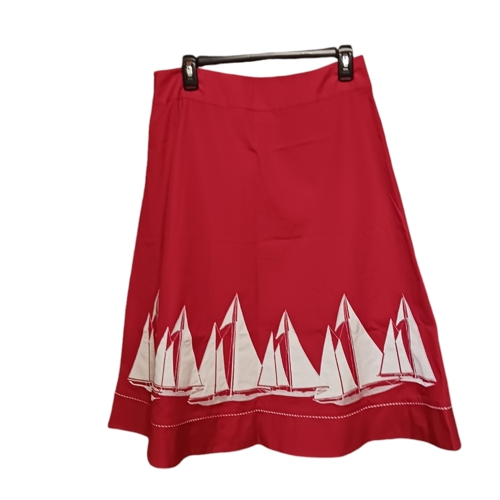 Liz Claiborne Red White Sailboat Skirt Ladies 10 Nautical Resort WEAR Preppy - Picture 3 of 6